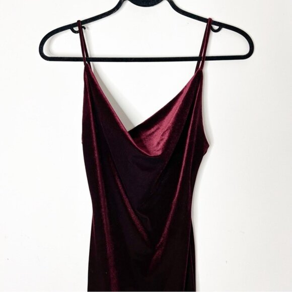 LULU's Women’s Avion Mini Slip Dress Velvet Cowl Neck Maroon Burgundy bodycon XS - Picture 4 of 16